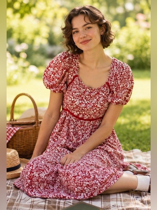 Easel Los Angeles Dresses & Skirts - Easel Los Angeles Puff Mini Floral Red Dress Size Medium (A6)